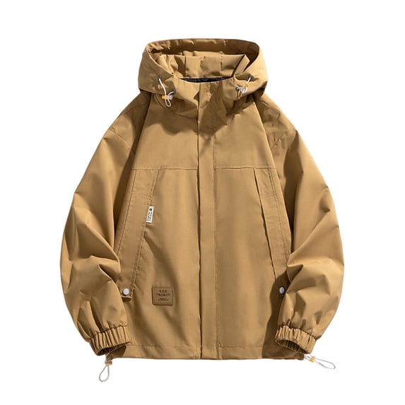 LpwkSSA Men's Winter Work Coats Solid Color Hooded Long Sleeve Hip Hop Hooded Full Zipper Coat With Pockets Leisure Breathable Daily Wear Brown S