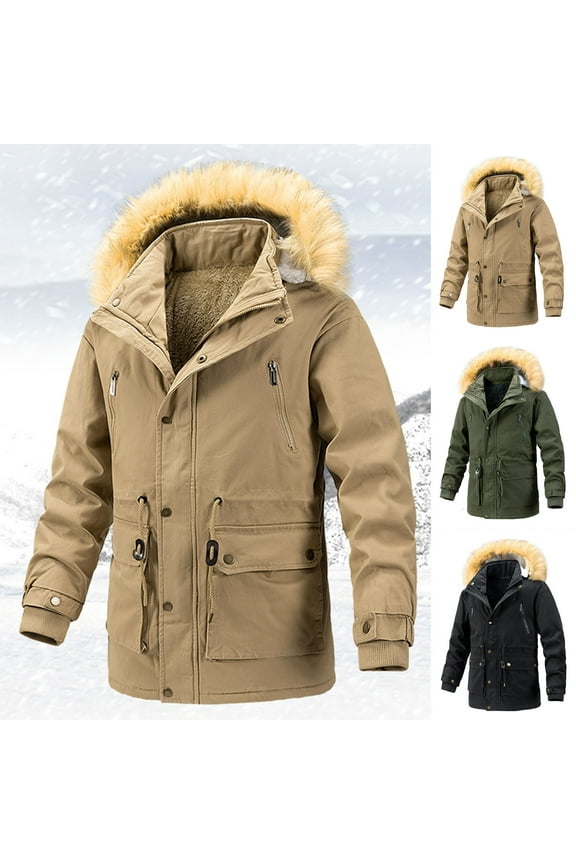 Men's Winter Workwear Jackets Water Resistant Windproof Fleece Coats Insulated Thermal Snowboard Jacket Parka Raincoat with Hood Black L