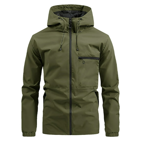 LpwkSSA Men's Work Coats Solid Color Long Sleeve Hooded Workwear Waterproof Jacket Outdoor Casual Utility Style with Multiple Pockets Green XL
