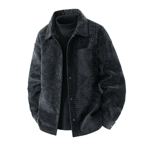 LpwkSSA Men's Workwear Cardigan Jacket Solid Color Turndown Collar Zipper Front Long Sleeve Casual Lightweight Work Coat Black XXL