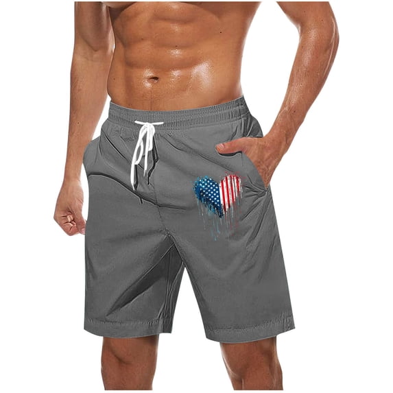 LpwkSSA Mens Camo Print Swim Trunks Elastic Waistband Design Durable Fabric Relaxed Silhouette for Casual Hangouts Gray M