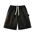 thumbnail image 1 of LpwkSSA Mens Casual Linen Shorts Adjustable Drawstring Design Breathable Fabric Relaxed Silhouette for Daily Errands Black XL, 1 of 7