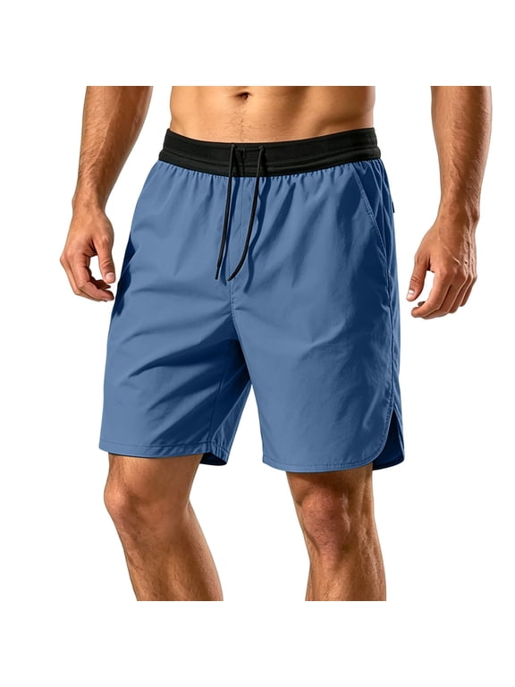 Mens Classic Shorts Spandex Fabric Drop Waist No Pockets Spandex Fabric Regular Fall Wear Blue M