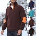 thumbnail image 1 of LpwkSSA Mens Fashion V-Neck Buttoned Sweatshirts Long Sleeved Stand Up Collar Button Color Blocked Fleece Pullover Sweatshirt Black L, 1 of 10