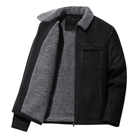 LpwkSSA Mens Jacket Solid Color Long Sleeved Lapel Button Cardigans With Thick Suede Fabric and Lamb Wool Jacket Black XXL