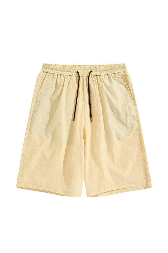 Mens Minimalist Casual Shorts Drawstring Design Lightweight Fabric Relaxed Silhouette for Weekend Getaways Yellow XXL