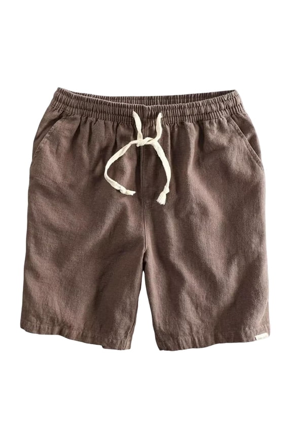 Mens Minimalist Linen Shorts Drawstring Design Soft Fabric Relaxed Silhouette for Daily Errands Brown L
