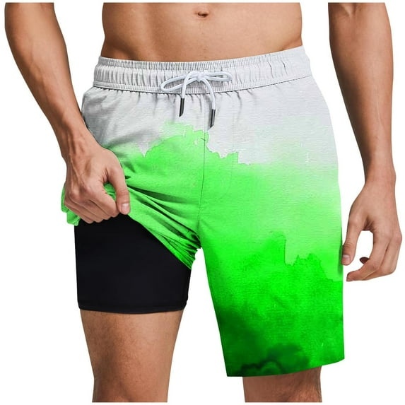 LpwkSSA Mens Ombre Print Swim Trunks Quick Dry Fabric Design Elastic Waistband Relaxed Silhouette for Beach Trips Green XXXL