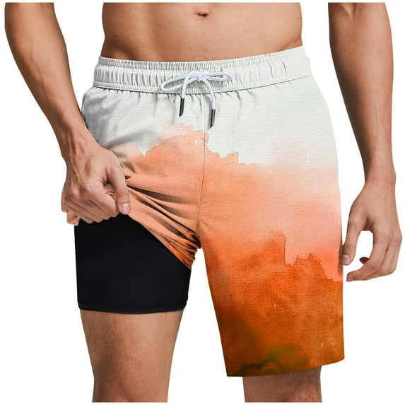 LpwkSSA Mens Ombre Print Swim Trunks Quick Dry Fabric Design Elastic Waistband Relaxed Silhouette for Beach Trips Orange XXL