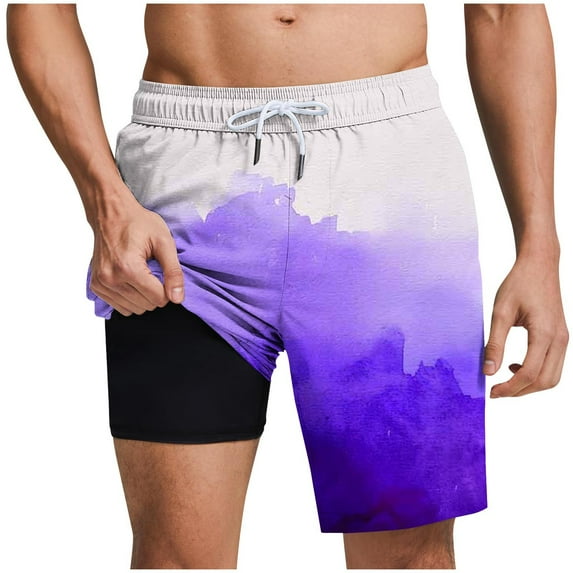 LpwkSSA Mens Ombre Print Swim Trunks Quick Dry Fabric Design Elastic Waistband Relaxed Silhouette for Beach Trips Purple M