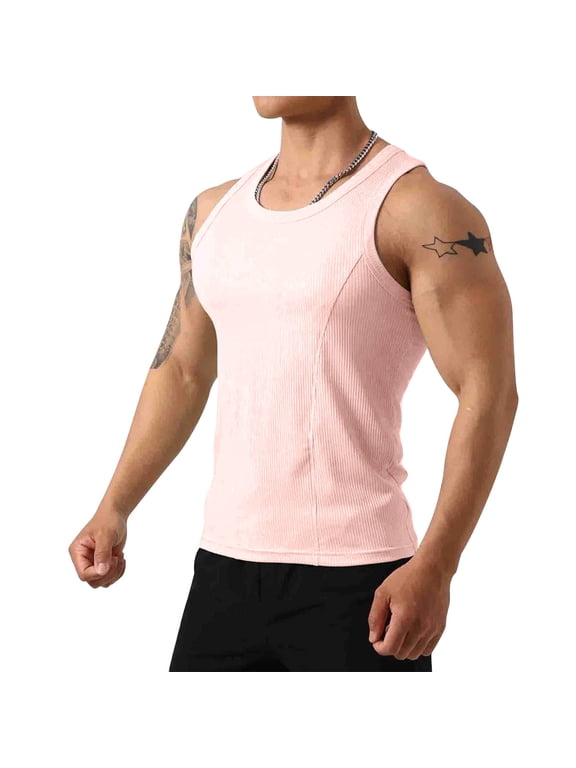 Mens Performance Sleeveless Base Layer Moisture Wicking Stretch Fabric Quick Dry Workout Gym Active Top Pink M