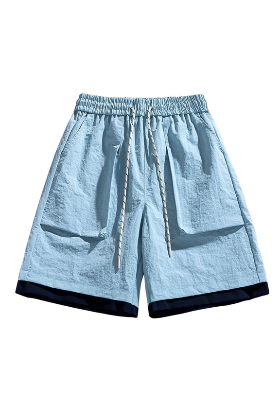 Mens Shiny Satin Shorts Drawstring Design Smooth Fabric Relaxed Silhouette for Loungewear Blue XL