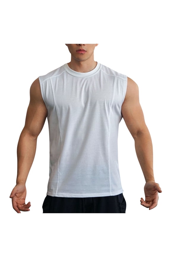 Mens Sleeveless Cap Sleeve Top Raglan Sleeve Design Crew Neck Lightweight Fabric Relaxed Silhouette for Street Style White XXL