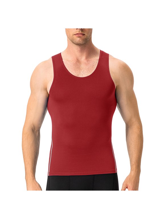 Mens Sleeveless Compression Top Narrow Strap Design U Neck Stretch Fabric Tight Silhouette Moisture Wicking for Workout Sessions Red S
