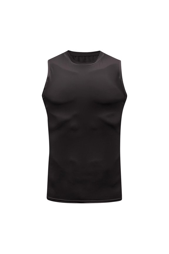 Mens Sleeveless Compression Top Narrow Strap Design U Neck Stretch Fabric Tight Silhouette for Workout Sessions Black M