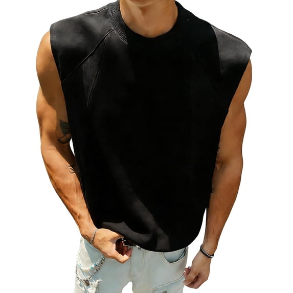 LpwkSSA Mens Sleeveless Drop Shoulder Top Raglan Sleeve Design Crew Neck Soft Fabric Relaxed Silhouette for Street Style Black XXL