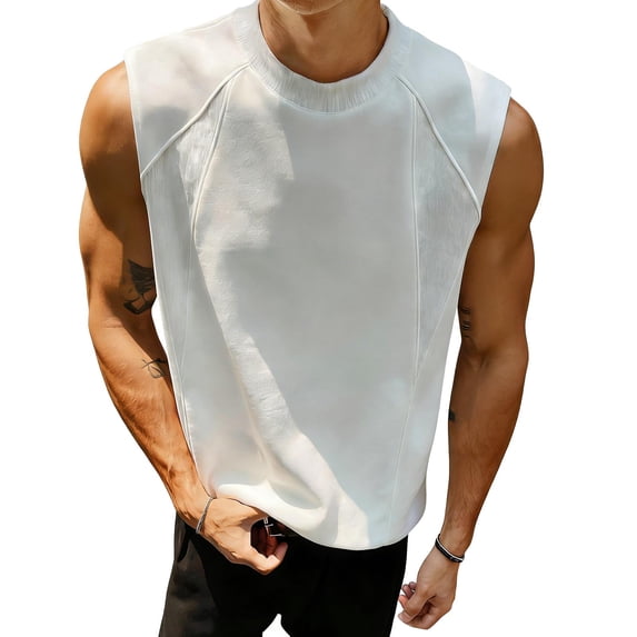 LpwkSSA Mens Sleeveless Drop Shoulder Top Raglan Sleeve Design Crew Neck Soft Fabric Relaxed Silhouette for Street Style White L