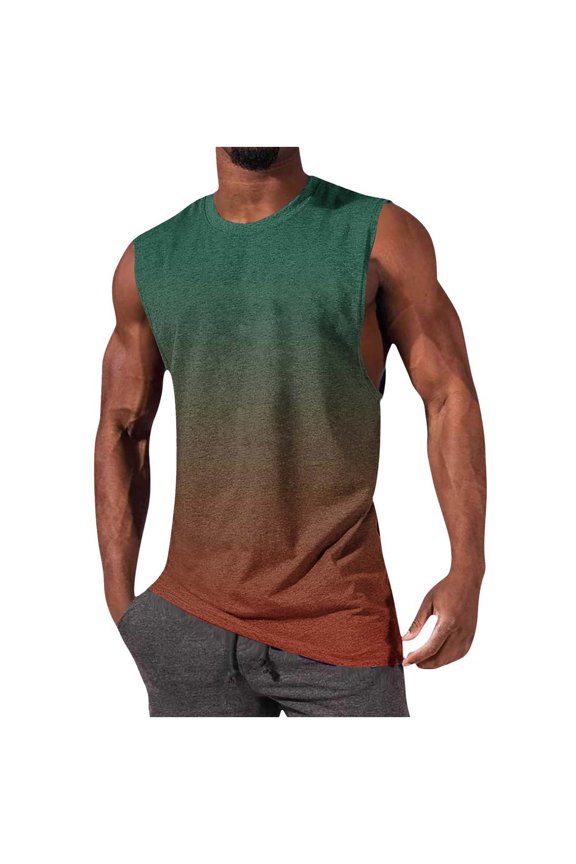 Mens Sleeveless Gradient Top Smooth Ombre Design Crew Neck Breathable Fabric Athletic Silhouette for Gym Training Green M