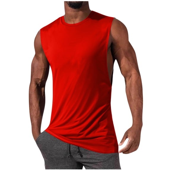 LpwkSSA Mens Sleeveless Muscle Top Large Armhole Design Smooth Fabric Athletic Silhouette for Gym Training Red M