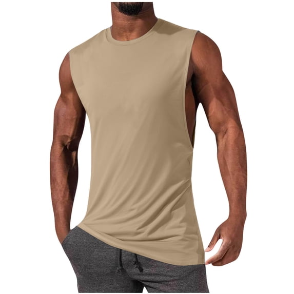 LpwkSSA Mens Sleeveless Muscle Top Large Armhole Design Smooth Fabric Athletic Silhouette for Gym Training Yellow L