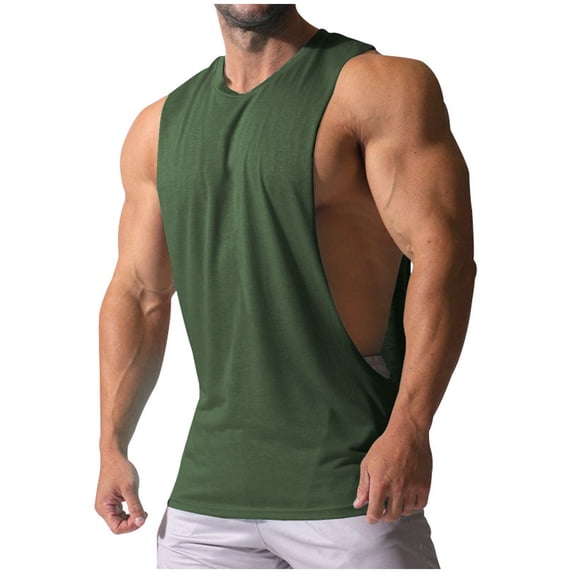 LpwkSSA Mens Sleeveless Muscle Top Large Armhole Design V Neck Soft Cotton Fabric Relaxed Silhouette for Gym Training Green XXL