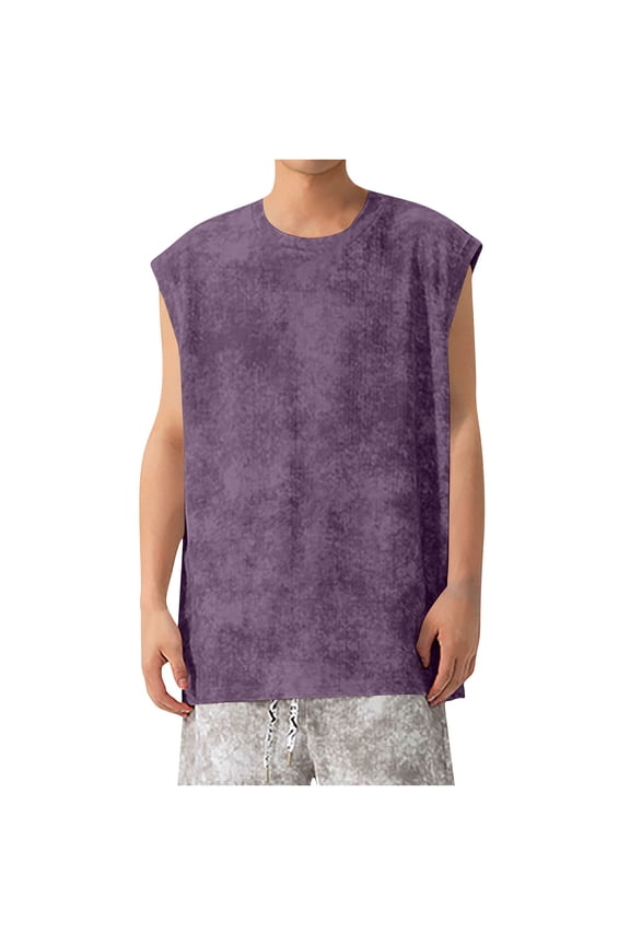 Mens Sleeveless Oversized Top Drop Shoulder Design Crew Neck Soft Cotton Fabric Relaxed Silhouette for Street Style Purple XXXL