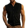 thumbnail image 1 of LpwkSSA Mens Sleeveless Shirt Top Turn Down Collar Design Button Front Chest Pocket Lightweight Fabric Casual Silhouette for Daily Outings Black XXXL, 1 of 8