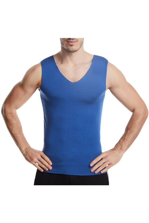 Mens Sleeveless V Neck Top Deep V Design Slim Cut Smooth Fabric Casual Silhouette for Street Style or Layering Blue XXXXL