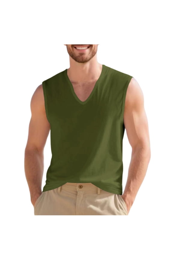 Mens Sleeveless V Neck Top Deep V Neck Design Smooth Fabric Relaxed Silhouette for Street Style or Casual Outings Green S