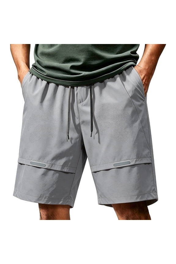 Mens Split Hem Shorts Wind Resistant Fabric Flexible Waist Functional Pockets Wind Party Wear Gray XS