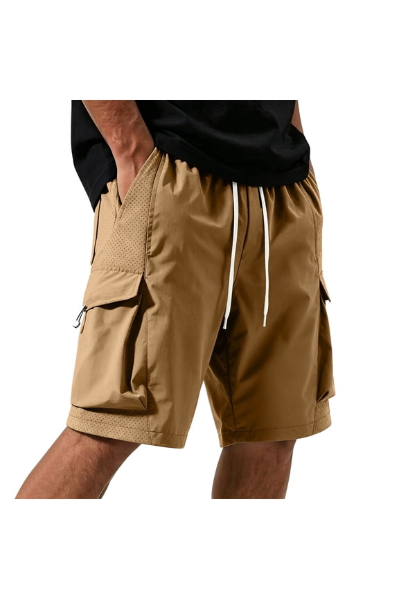 Mens Swim Trunks Elastic Waist With Cargo Pockets Sweat Wicking Fabric Baggy Fit Trendy Style Matte Finish Party Wear Pool Wear Brown M