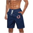 thumbnail image 1 of LpwkSSA Mens Tropical Print Swim Trunks Drawstring Design Lightweight Fabric Relaxed Silhouette for Vacation Looks Blue M, 1 of 5