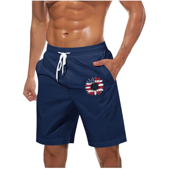 LpwkSSA Mens Tropical Print Swim Trunks Drawstring Design Lightweight Fabric Relaxed Silhouette for Vacation Looks Blue M