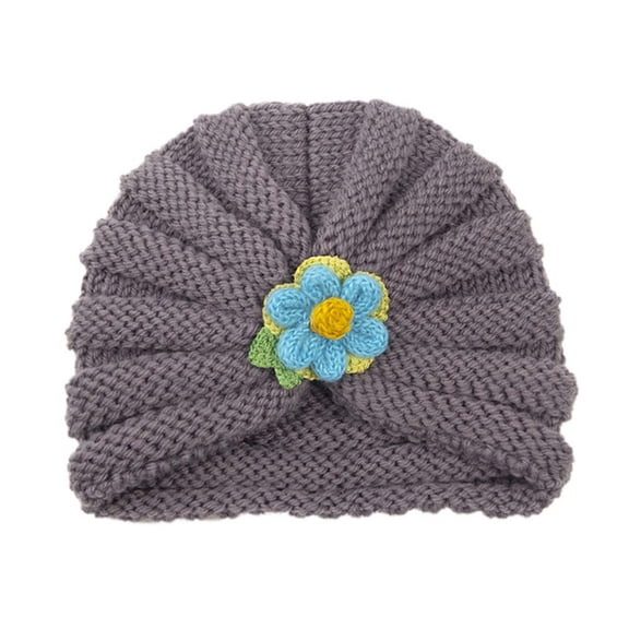 LpwkSSA Newborn Infant Toddler Baby Boys Girls Winter Flowers Knitted Cap Windproof Warmth Ear Protection Children Hat (Gray,Free Size)