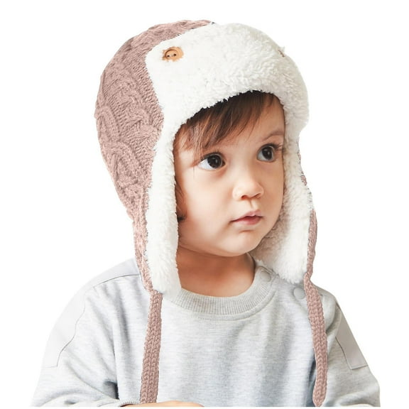LpwkSSA Newborn Toddler Baby Boys Girls Winter Knitted Beanie Hat Warm Fleece Lined Earflap Cap for Ages 0-3 Years (Pink,L)