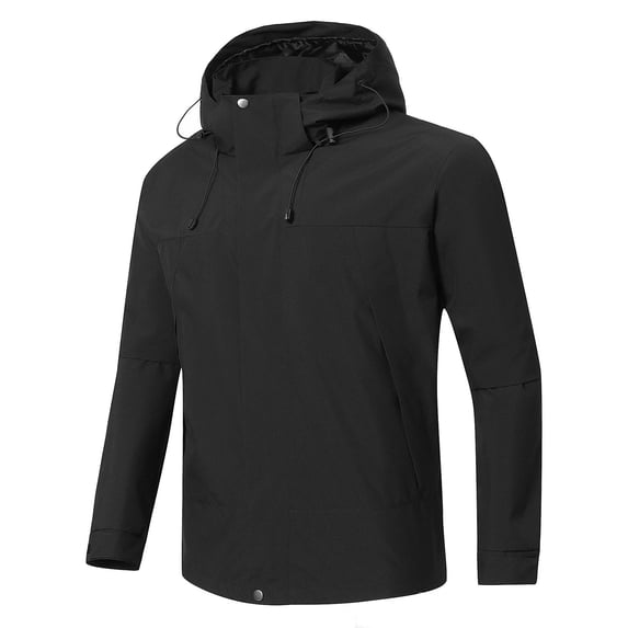 LpwkSSA Outdoor Windbreakers for Men Color Matching Water Resistance Drawstring Pockets Long Sleeve Outdoor Coat with Removable Hood Black L