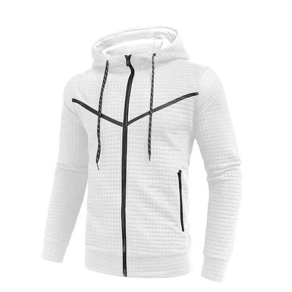 LpwkSSA Patchwork Sweatshirt Jacket for Men Cargo Long Sleeve Fleece Lined Coats Solid Color Cardigan Casual Loose Fall Outerwear with Pocket White L