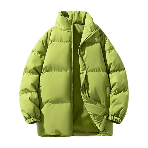LpwkSSA Puffer Jackets for Men Coats Winter Warm Solid Color Stand Collar Down Jacket Zipper Cardigan Pocket Long Sleeve Padded Jacket Coat Green XXXL
