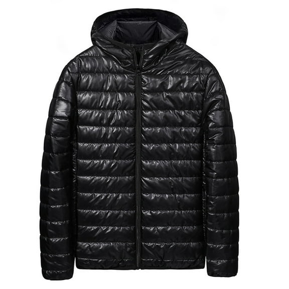 LpwkSSA Puffer Jackets for Men Winter Coats Winter Warm Casual Fashion Hooded Down Jacket Zipper Cardigan Pocket Long Sleeve Padded Jacket Coat Black M