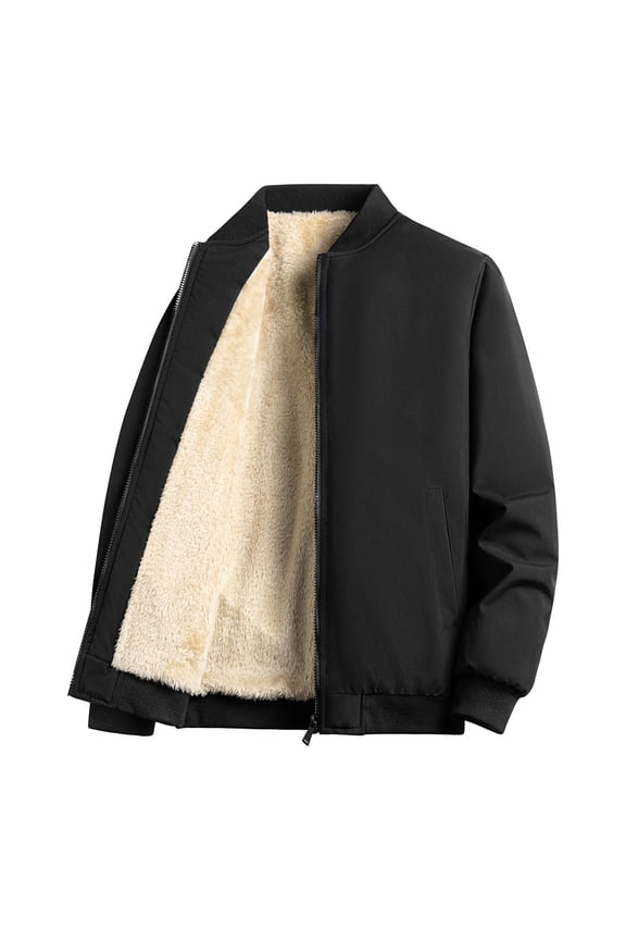Puffer Jackets for Men Coats Winter Warm Solid Color Stand Collar Down Jacket Zipper Cardigan Pocket Long Sleeve Padded Jacket Coat Black M