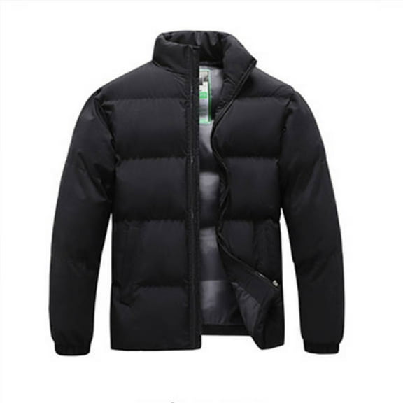 LpwkSSA Puffer Jackets for Men Coats Winter Warm Solid Color Stand Collar Down Jacket Zipper Cardigan Pocket Long Sleeve Padded Jacket Coat Black XXL
