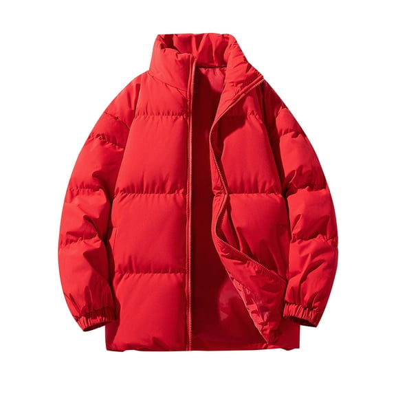 LpwkSSA Puffer Jackets for Men Coats Winter Warm Solid Color Stand Collar Down Jacket Zipper Cardigan Pocket Long Sleeve Padded Jacket Coat Red M