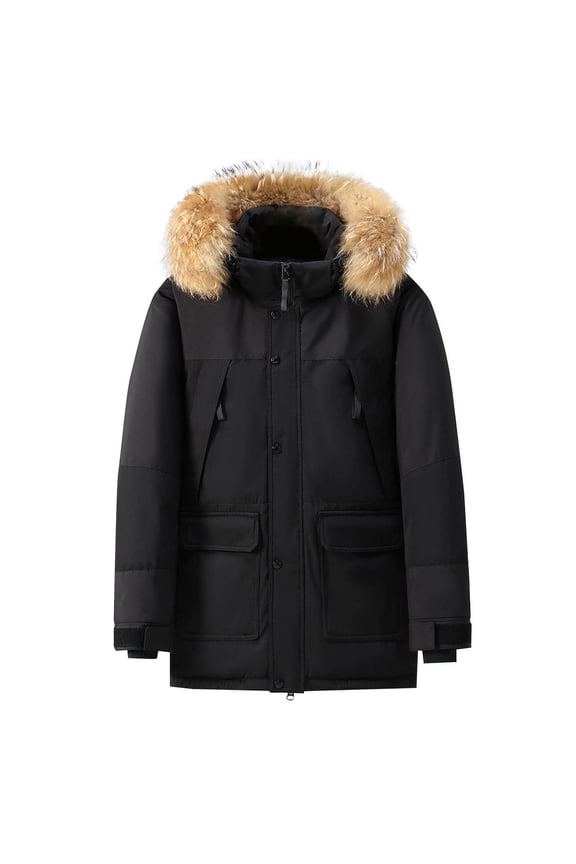 Puffer Jackets for Men Winter Warm Solid Color Draw Rope Pocket Zipper Hooded Long Sleeves Cotton Casual Fashion Loose Coat Black XXXXL