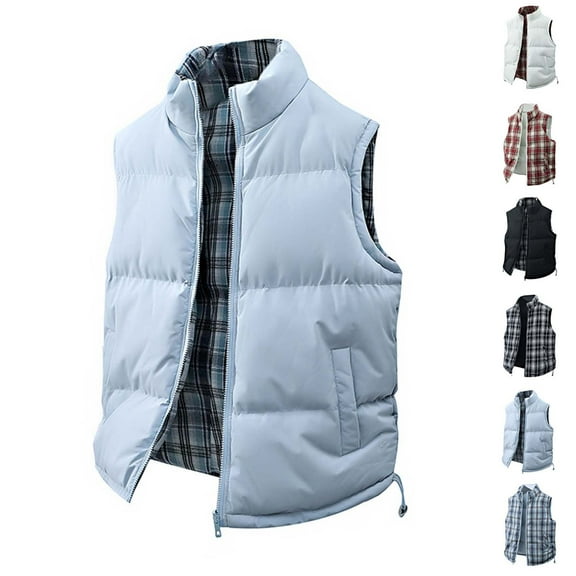 LpwkSSA Puffer Vest for Men Winter Warm Vest Casual Fashion Outdoors Stand Collar Solid Drawstring Pocket Zipper Sleeveless Warm Coat Waistcoat White L