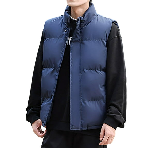 LpwkSSA Puffer Vest for Men Winter Warm Vest Casual Fashion Outdoors Stand Collar Solid Drawstring Pocket Zipper Sleeveless Warm Jacket Waistcoat Blue XXXXXL