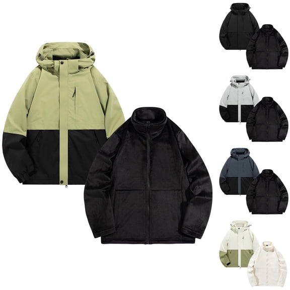 LpwkSSA Rain Coat for Men Outdoor Solid Color Windproof Coat with Removable Inner Liner Pocket Zipper Jacket Rain Jacket Winter Coats Beige XXXL