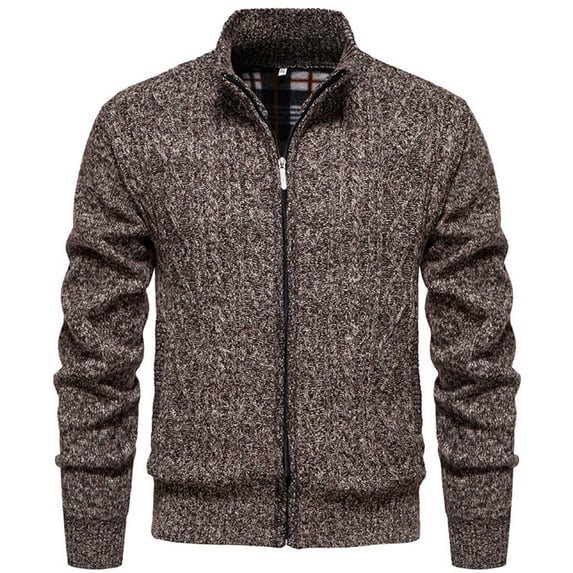 LpwkSSA Solid Color Pattern Knitwear Thick Zipper Stand Collar Coat Long Sleeve Jacket Lightweight Comfortable Casual Wear for Daily Use Outdoor Activities Brown M