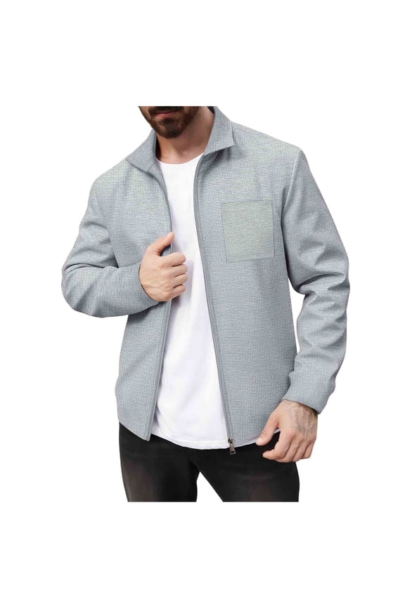 Sport Coats for Men Fashion Casual Solid Color Zipper Pockets Lapel Long Sleeve Hoodless Windbreaker Zip up Outwear Lightweight Jacket Gray XXL