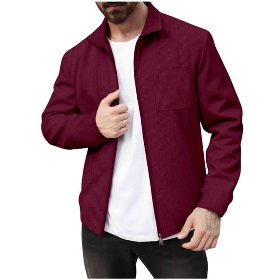 LpwkSSA Sport Coats for Men Fashion Casual Solid Color Zipper Pockets Lapel Long Sleeve Hoodless Windbreaker Zip up Outwear Lightweight Jacket Red S