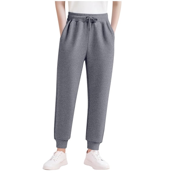 LpwkSSA Sports Cuffed Pants for Boys Jogger Sweatpants Solid Color Full Length Pants Sports Casual Style Home Long Pants with Pockets Gray 5 Years